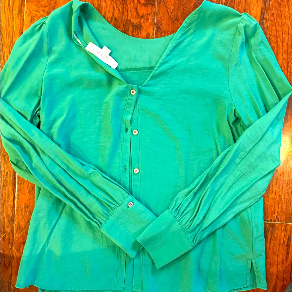 Ann Taylor Green Shirt .. Looks Amazing On . Super Classy Looking With Slacks!